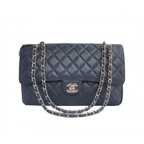Geantă Chanel ieftină seria 2.55 Flap 1113 din piele albastră cu accesorii argintii