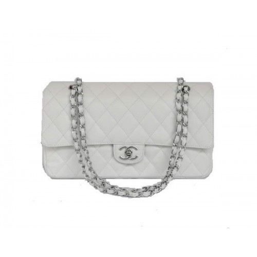 Geantă Chanel ieftină seria 2.55 Flap 1113 din piele albă cu accesorii argintii