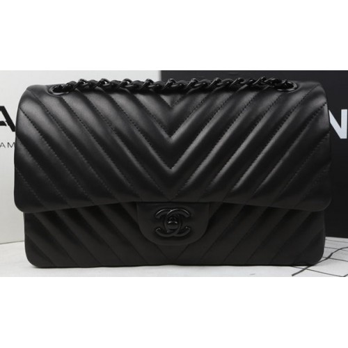 Geantă Chanel 2.55 Series Flap Bag din piele de oaie cu matlasare Chevron A1112 Negru
