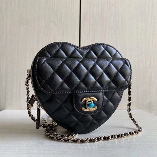 Geantă Chanel 2022S Love Heart Original din piele de miel cu lanț crossbody AS3191Y neagră