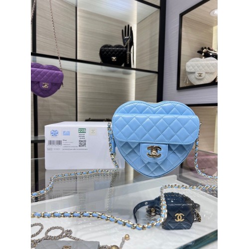 Geantă Chanel 2022S Love Heart Original din piele de miel cu lanț crossbody AS3191Y albastră