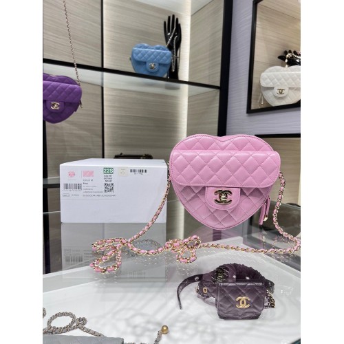 Geantă Chanel 2022S Love Heart Original din piele de miel cu lanț crossbody AS3191Y roz