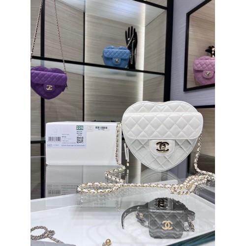 Geantă Chanel 2022S Love Heart Original din piele de miel cu lanț crossbody AS3191Y albă