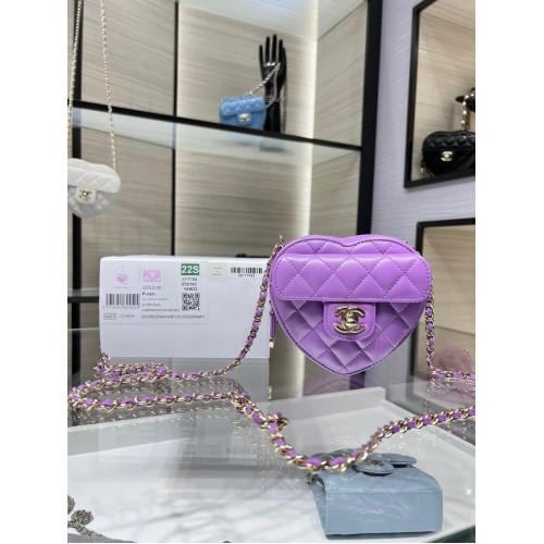 Geantă Chanel 2022S Love Heart mini din piele de miel cu lanț crossbody AO2784 violet