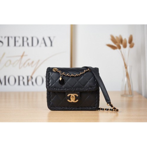 Geantă Chanel 22C New Woven Piping Square Original din piele AS2495 Negru