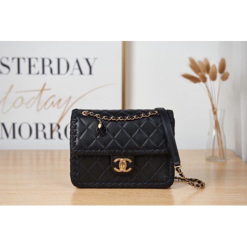 Geantă Chanel 22C New Woven Piping Square Original din piele AS2496 Negru