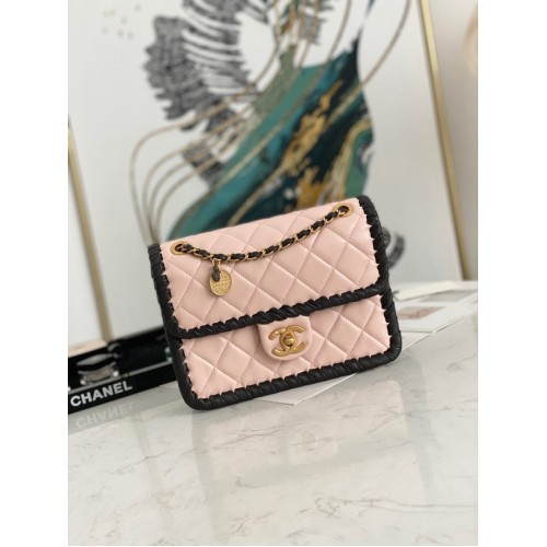Geantă Chanel 22C New Woven Piping Square Original din piele AS6075 roz