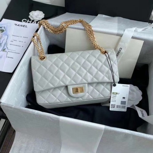 Geantă Chanel 2.55 din piele de vițel cu clapă A37586 gri deschis