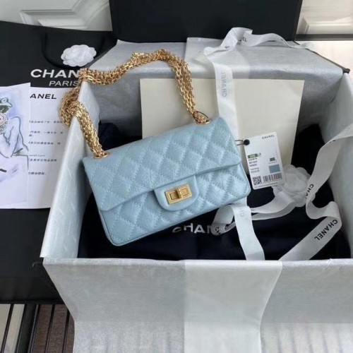 Geantă Chanel 2.55 din piele de vițel cu clapă A37586 albastru deschis