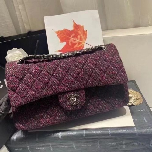 Geantă Chanel 2.55 Flap Bag 1112 Wine cu accesorii argintii