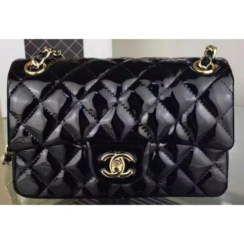 Geantă Chanel 2.55 Series cu clapă dublă, neagră, din piele originală lacuită CF7024, aurie