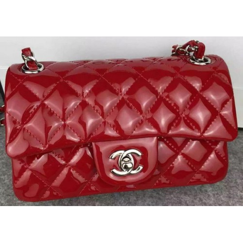Geantă Chanel 2.55 Series cu clapă dublă, culoare burgund, piele originală lăcuită CF7024, argintie