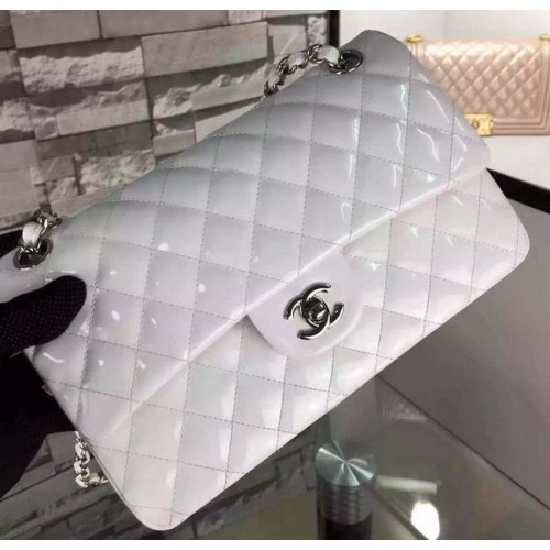 Geantă Chanel 2.55 Series cu clapă dublă, albă, din piele originală CF7024, argintie