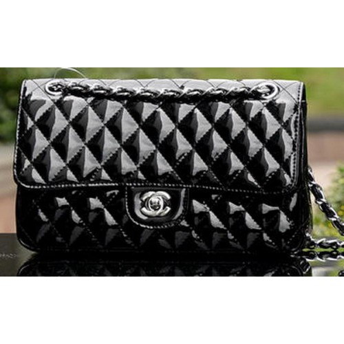 Geantă Chanel 2.55 Series Flap din piele neagră A1112 argintie
