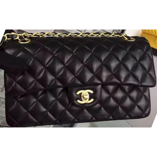 Geantă Chanel 2.55 Series Flap din piele neagră din piele de oaie A06375 aurie