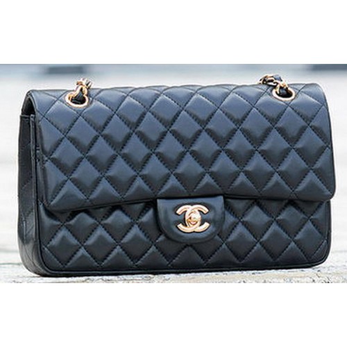 Geantă Chanel 2.55 Series Flap din piele de oaie neagră A1112 aurie