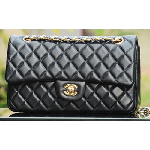 Geantă Chanel 2.55 Series Flap din piele neagră din piele de oaie A37586 aurie