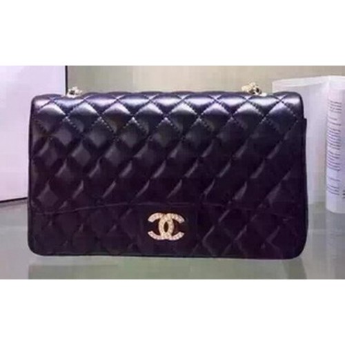 Geantă Chanel 2.55 Series Flap din piele de oaie neagră A5016 Negru