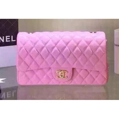 Geantă Chanel 2.55 Series Flap din piele neagră din piele de oaie A5016 roz