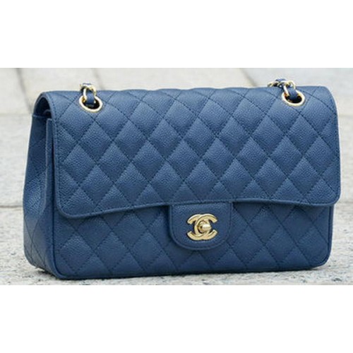 Geantă Chanel seria 2.55 cu clapă, model original Cannage, albastră, A1112, aurie