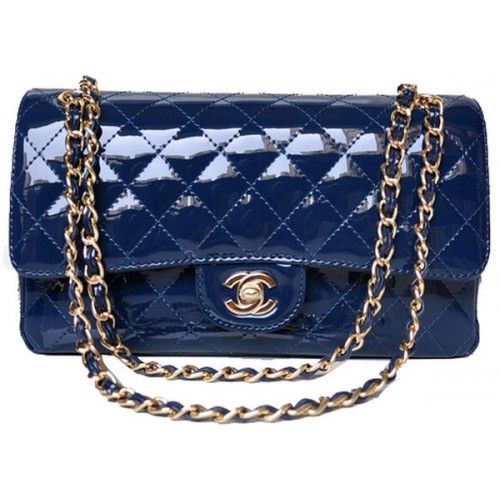 Geantă Chanel 2.55 Series Flap din piele albastră A1112 aurie