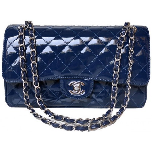 Geantă Chanel 2.55 Series Flap din piele albastră A1112 argintie