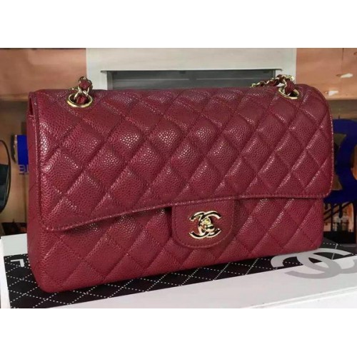 Geantă Chanel 2.55 Series Flap, model Cannage, culoare vișinie, piele CF8024, auriu
