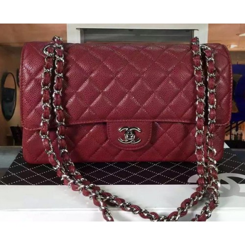 Geantă Chanel 2.55 Series Flap, model Cannage, culoare burgund, piele CF8024, argintie