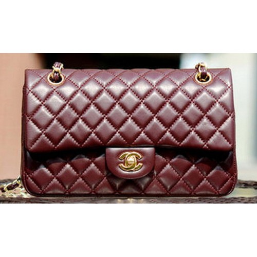 Geantă Chanel 2.55 Series Flap din piele de oaie burgundă A37586 auriu