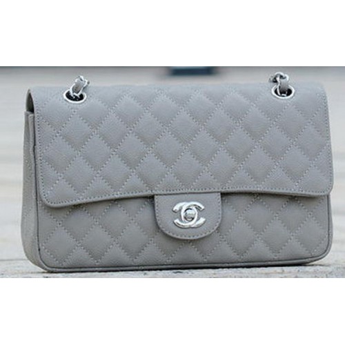 Geantă Chanel seria 2.55 cu clapă, model Cannage gri, A1112 argintie
