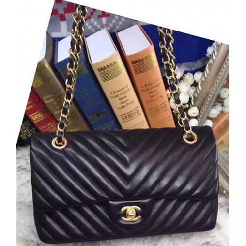 Geantă Chanel 2.55 Series Flap Bag din piele de miel Chevron A05475 Negru