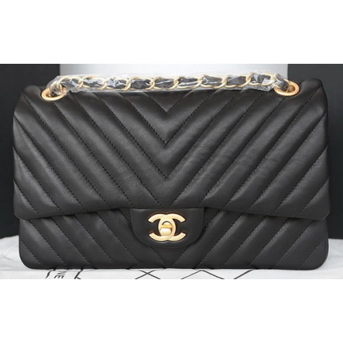 Geantă Chanel 2.55 Series Flap Bag din piele de miel Chevron A1112CF Negru