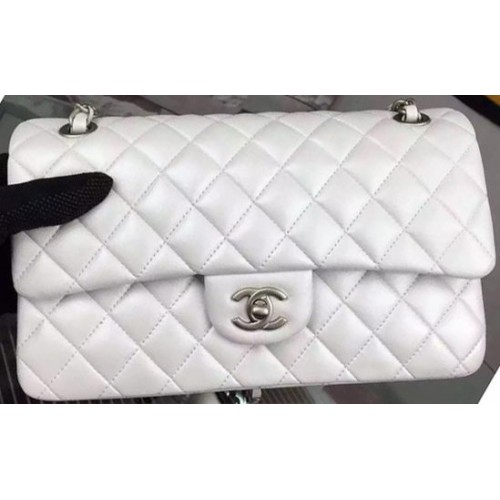 Geantă Chanel 2.55 Series Flap, piele de oaie OffWhite A06375 argintie