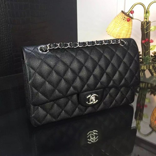Geantă Chanel 2.55 Series Flap din piele de miel originală, neagră, argintie, 1113