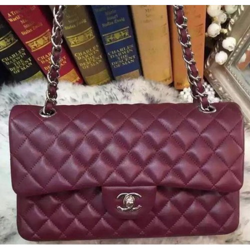 Geantă Chanel 2.55 Series Flap, piele de oaie originală A09765, culoare Burgundy