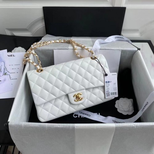 Geantă Chanel 2.55 Series Flap, piele de oaie originală A1112, alb
