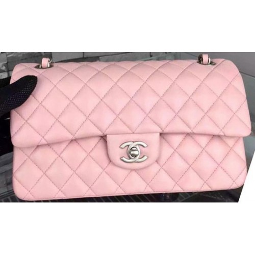 Geantă Chanel 2.55 Series Flap din piele de oaie roz A06375 argintie