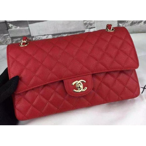 Geantă Chanel 2.55 Series Flap, model Cannage roșu, piele CF8024, auriu