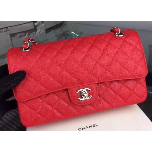Geantă Chanel 2.55 Series Flap din piele cu model Cannage roșu CF8024 argintiu