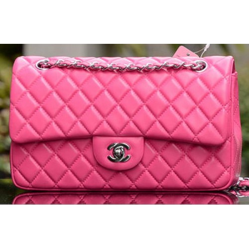 Geantă Chanel 2.55 Series Flap din piele de oaie roz A37586 argintie