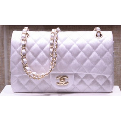 Geantă Chanel seria 2.55 cu clapă, argintie, piele caviar originală A1112 aurie