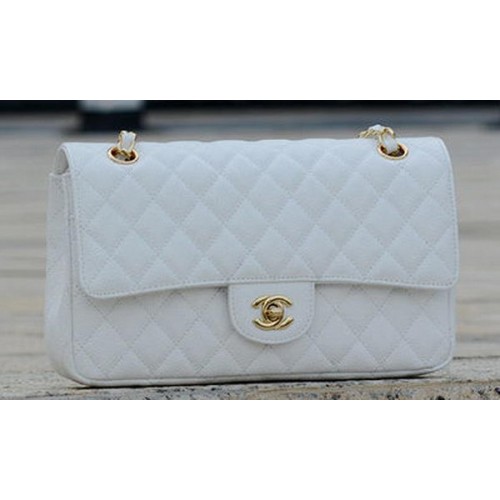 Geantă Chanel seria 2.55 cu clapă, model Cannage alb A1112 auriu