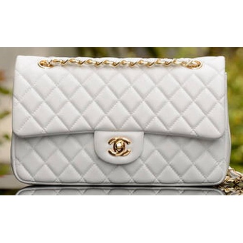 Geantă Chanel 2.55 Series Flap din piele de oaie albă A37586 aurie