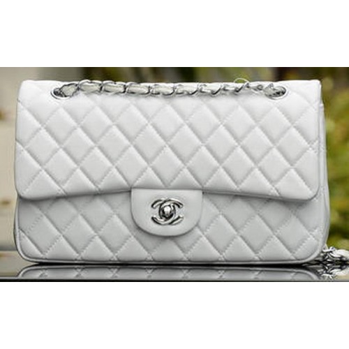 Geantă Chanel 2.55 Series Flap din piele de oaie albă A37586 argintie
