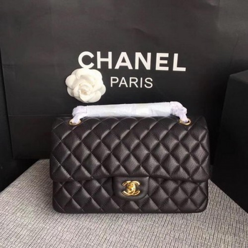 Genți Chanel seria 2.55 cu clapă, negre, originale, din piele de căprioară A1112 aurii