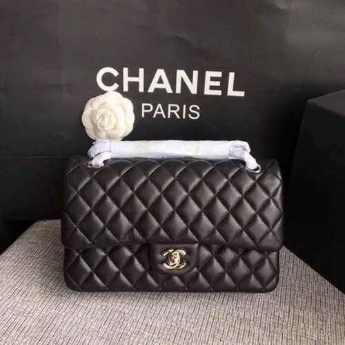 Genți Chanel seria 2.55 cu clapă, negre, originale, din piele de căprioară A1112, argintii