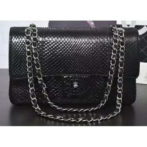 Genți Chanel 2.55 Series Flap Leather Black Original Snake A1112SA Silver