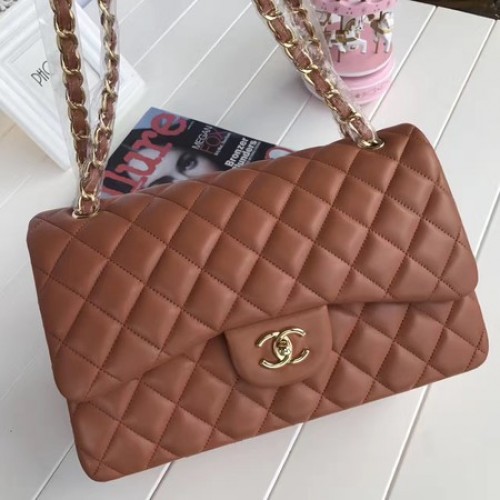 Genți Chanel 2.55 Series Flap, piele de oaie originală maro A1112 auriu