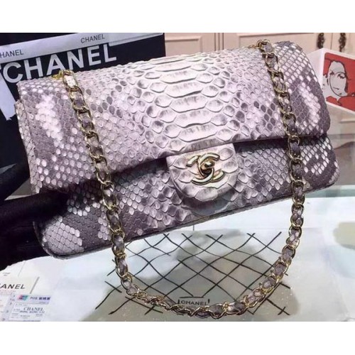 Genți Chanel seria 2.55 cu clapă, gri, din piele de piton originală A1112SA, aurii