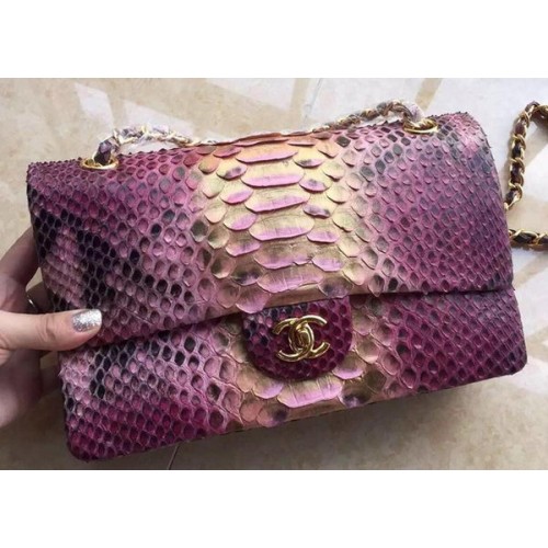 Genți Chanel seria 2.55 Flap din piele de piton originală violet deschis roz A1112SA auriu